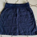 Athleta fold over waist linen navy blue front and back pockets pull on skirt Photo 0