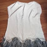Lela Rose 100% Silk Top With Genuine Ostrich Feather & Sequins Hem Detail Sz 10 Gray Photo 0