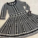 Nina Leonard Black and White Geometric Print Fit & Flare Sweater Dress NWT Photo 10