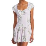 AQUA  Floral Mini Dress Sweetheart Neckline Ruffle Hem Lilac‎ White XL Photo 1