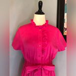 IM NYC Isaac Mizrahi Fuchsia Hot Pink Short Sleeve Ruffle Shirt Dress Size L Photo 1