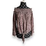 Free People Free‎ People Movement Womens Blouse Sz M Pink Leopard Smocked Off Shoulder Bell Photo 2