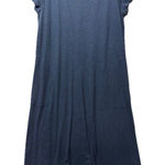 Pure J Jill Maxi Dress Large Blue Short Sleeve Shark Bite Hem Comfy Linen Blend Photo 0