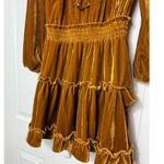 Storia Golden Yellow Brown Velvet Ruffle Boho Tassel Mini Dress Size Medium Photo 3