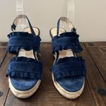 Jack Rogers  Wedge Espadrille‎ Navy Blue Ruffle Double Strap Size 8.5 Photo 4