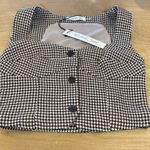 Mustard Seed Womens Houndstooth Sweetheart Neck Button-Up Vest Brown Small NWT Photo 1