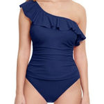 Profile‎ By Gottex Tutti Frutti Ruffle 6 One Shoulder Navy One Piece Swimsuit Blue Photo 0
