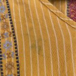 THML  Anthro Short Sleeve Yellow Embroidered Striped Boho Babydoll Top Size Large Photo 7