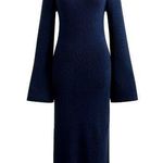 J.Crew NWT Ribbed Knit Midi in Navy Blue Stretch Long Flare Sleeve Dress XS Photo 0
