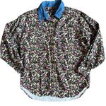 At Last & Co Vintage Floral Button Down Shirt With Denim Blue Collar Size Medium Photo 0