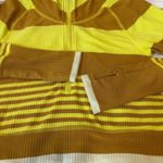 Striped Ribbed Pullover Crop Top Mustard Yellow Funnel Neck Long Sleeve Size XS Photo 6