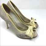 BCBGirls  yellow snake patent leather bow peep toe heels 7.5 Photo 1