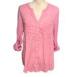Carve Designs  Size L Moorea Gauze Tunic Top Button Up Pink Windowpane Photo 1