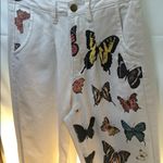 Romwe  Women’s Trendy Contrast Butterfly Print Tapered Fit White Denim Jeans Photo 1