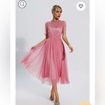 Elegant Pink Midi Dress with Star Accents Photo 5