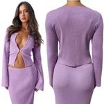 Tiger Mist  Sweater Women‎ XS Purple Ribbed Knit Monica Cardigan Sexy Preppy Photo 1