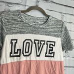 On Fire Colorblock “Love” Tee M Grey Pink White Casual Summer Streetwear Top Y2K Photo 2