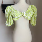 For Love & Lemons  Maureen Green & White Gingham Crop Top, Size Small Photo 0