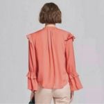 A New Day long ruffle bell sleeve vneck pink salmon top size large Photo 1