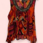 Lane Bryant Beautiful tropical aztec sheer handkerchief hem bling collar sheer top Photo 1