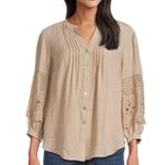 Anthropologie Figs & Flowers Woven Split V-Neck 3/4 Sleeve Peasant Blouse SZ M Photo 0