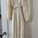 EXPRESS  Eyelet Cutout Long Sleeve Bow Tie Cream Lace Midi Dress Size XSmall NWT Photo 1