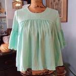 Crown & Ivy Mint Blue-Green Babydoll Pleated Bell Sleeve Blouse Photo 2