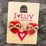 I LUV Heart Earrings with Gold Bow Red Photo 0