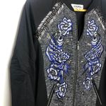 Intermix Anhha  Beaded Embroidered‎ Jacket Sweater Floral Black Zip Up M Gray Med Photo 2
