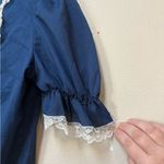 Vintage Handmade Navy Lace Puff Sleeve Blouse – Romantic Cottagecore Medium Blue Photo 2