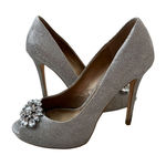 Badgley Mischka Belle Silver Jeweled Peeptoe Heels Size 7.5 Photo 0