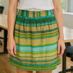 Loft Ann Taylor Petite Cotton Striped Miniskirt Mini Skirt Olive Green / Blue Photo 0