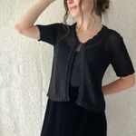 Sag Harbor Vintage 90s Crochet Black  Petites Short Sleeve Single Button Cardigan Photo 2
