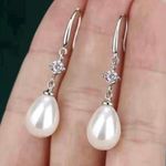925 Silver Plated White Pearl Dangle Drop Earrings for Women Photo 1