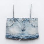 ZARA  Women's Denim Skirt Tank Top XS Light Blue Photo 0