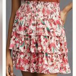 Anthropologie red white floral tiered ruffle tropical smocked skirt size XL Photo 1