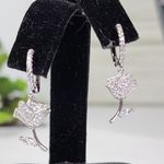 Sterling Silver with CZ Crystals Flower Huggie Hoop Earrings New Photo 1