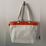 Italian White Tote with Orange Trim Faux Leather Photo 2