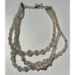 Vintage 3 Strand AB Aurora Borealis Crystal Faceted Beads Style Necklace 15.5” White Photo 12