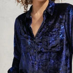 Pilcro Relaxed Blue Velvet Colorful Luxury Holiday Blouse‎ 8  Anthropologie Mara Photo 0