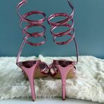 Cape Robbin  Women’s Pink Metallic Open Toe Wrap Around Heels Photo 5