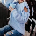 VICI Blue Moon fuzzy cozy boho ruffled open shoulder sweater size L Photo 15