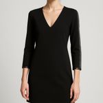 Mango Black V-neck Leather Trim Half Sleeve Career Business Mini Sheath Dress 6 Photo 0