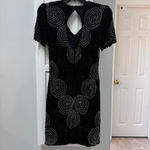 Vintage 80’s Night Vogue 100% Silk Beaded Cocktail Dress Black Silver Photo 1