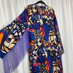 Nasty Gal  Blue&Purple Butterfly Print Fringe Open Front Duster Kimono Sz.4 Photo 8