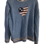Christopher & Banks Vintage Embroidered American Flag Heart Blue Sweater Photo 0