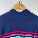 Lands End Cardigan Women SP Blue Rainbow Stripe Spring Pocket 100% Cotton Preppy Photo 4