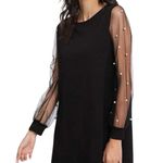 SheIn Women's Tunic Black Dress with Mesh Pearl embellishment Bishop Sleeve XXXL 3X Photo 1