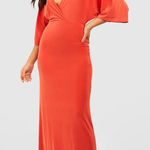 Boohoo  SLINKY BIAS CUT ANGEL SLEEVE MAXI DRESS Orange Size‎ US 8 Photo 0