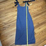 Summersalt ‎ NWT Poplin Ribbed Tie Shoulder Blue Maxi Dress Size Large Photo 8